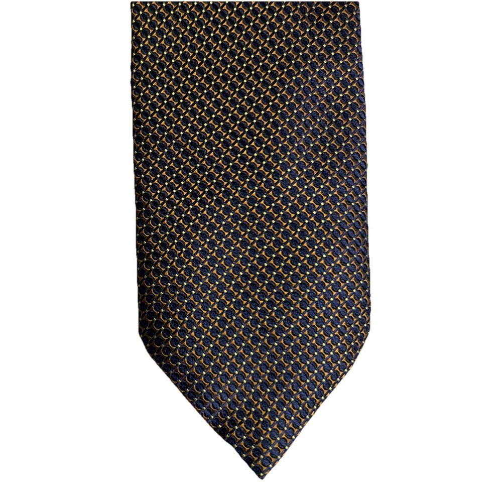 Canali 100% Silk Necktie Blue Yellow Gold Geometric Pattern